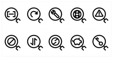 Set of 10 search icons as search, refresh search, search maintenance vector