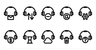 Set of 10 headphone icons as headphone message, headphone sync, remove headphone vector