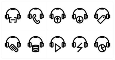 Set of 10 headphone icons as headphone, call service, upload headphone vector