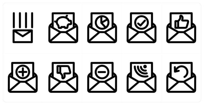 Set of 10 message icons as message, message savings, message statistics vector