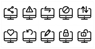 Set of 10 laptop icons as share laptop, alert laptop, laptop sync vector