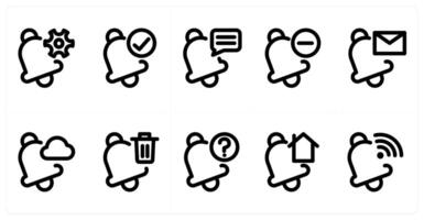 Set of 10 notification icons as notification setting, verify notification, notification message vector