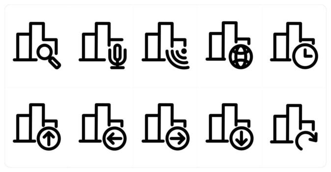Set of 10 bar graph icons as graph search, graph, graph wifi vector