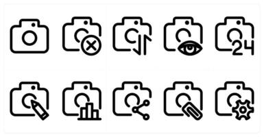 Set of 10 camera icons as camera, wrong camera, camera sync vector
