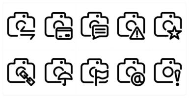 Set of 10 camera icons as camera sync, camera payment, camera message vector