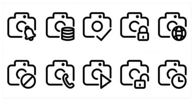 Set of 10 camera icons as camera notification, camera server, approve camera vector