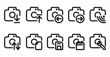 Set of 10 camera icons as camera download, camera upload, receive camera vector