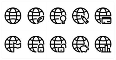 Set of 10 global icons as global, environment, global idea vector
