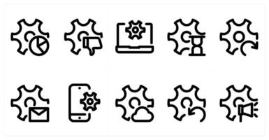 Set of 10 settings icons as analytics setting, dislike setting, laptop setting vector