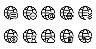 Set of 10 global icons as global message, remove global, email global vector