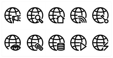 Set of 10 global icons as global volume, global search, home global vector