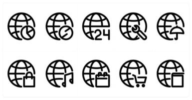 Set of 10 global icons as global statistics, global prohibited, 24x7 global vector