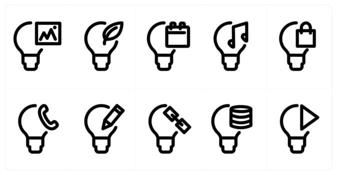 Set of 10 idea icons as image idea, eco idea, calendar idea vector