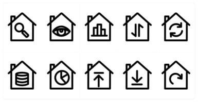 Set of 10 home icons as home search, home vision, home statistics vector