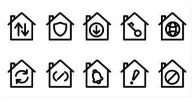 Set of 10 home icons as home sync, home security, down home vector