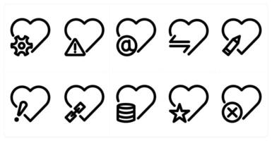 Set of 10 heart icons as heart settings, heart alert, heart mail vector
