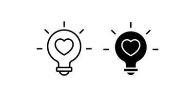 Heart shape in a light bulb icon set .Symbol isolated white background. illustration. color editable. vector