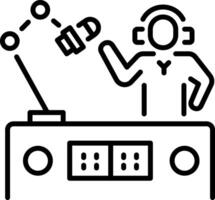 A line style icon of a character standing in fm studio vector