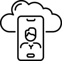 A line style icon of a mobile device depicting cloud user vector