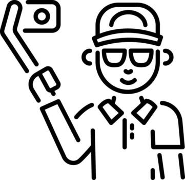 A line style icon of a character doing mobile vlogging vector