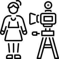 A line style icon of a character standing in front of recording camera vector