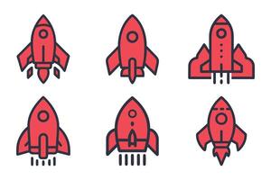 Flat rocket launch silhouette icon set design vector