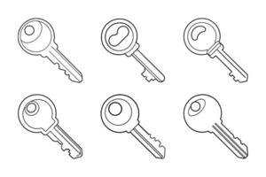 Key hand drawn line art graphic set vector