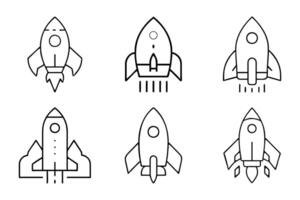 Simple outline rocket launch silhouette icon set vector
