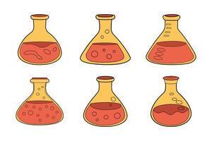 Laboratory Flask structured outline silhouette artwork set vector