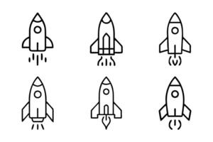 Simple rocket launch silhouette icon set design vector
