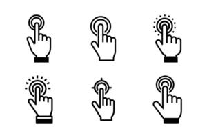 Hand click simple black outline icon set vector