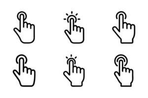 Hand click isolated line art flat illustration icon set vector