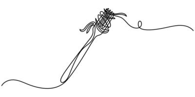 Fork with a of pasta in continuous one line drawing vector