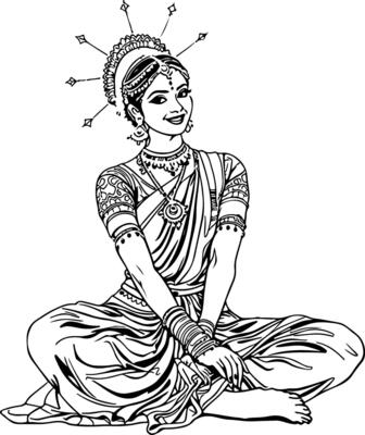 Exquisite Bharatanatyam dancer outline featuring expressive movements, intricate jewelry, and a detailed traditional saree, perfect for digital art, coloring pages, and creative inspiration.