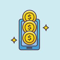Coin icon with smartphone showing mobile payment vector