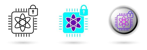 icon of Quantum cryptography and technological innovation. Various styles such as outline, solid, and glossy effects, ideal for AI startups, science research, and quantum computing development. vector