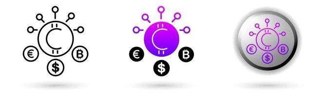 Metaverse Cryptocurrency modern icons represent the virtual world and future digital technology, various outline, solid and glossy effect styles, ideal for NFT, games, presentations etc. vector