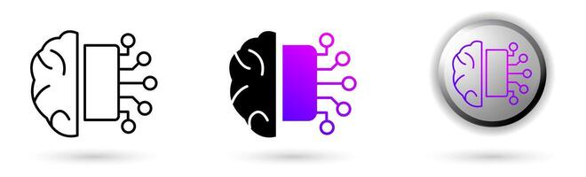 Modern Metaverse Artificial Intelligence icons represent the virtual world and future digital technology, various outline, solid and glossy effect styles, ideal for NFT, games, presentations etc. vector