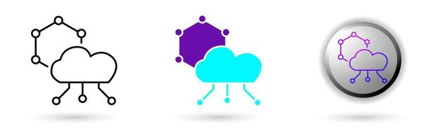 icon of Quantum Computing Cloud and technology innovation. Various styles such as outline, solid, and glossy effects, ideal for AI startups, science research, and quantum computing development. vector