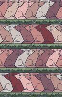 Seamless Escher Style Tessellation with Alternating Rabbits and Grass Stripes in Soft Colours vector