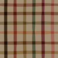 Hand drawn checkered seamless pattern with warm muted colours of red, pink, orange, green and brown on a soft beige background vector