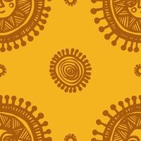 Seamless Pattern with Cinnamon-Colored Suns on a Yellow Background vector