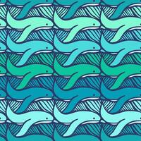 Seamless tessellation pattern with dolphins in ocean shades vector