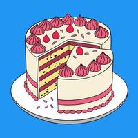 A colorful illustration of a layered cake with decorative toppings, perfect for dessert-themed designs, bakery advertisements, or party invitations. vector