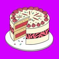 A vibrant drawing of a festive cream cake with colorful frosting and toppings, ideal for food design projects, cards, and digital content. vector