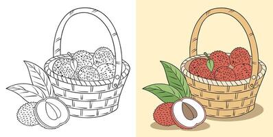 Illustration of Lychee Fruit with Slices in a Basket vector