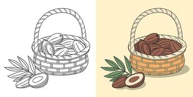 Illustration of Fresh Dates With Slices in a Basket vector