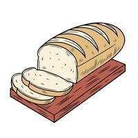 Illustration of a French baguette with slices on a wooden board. Perfect for graphic design, food icons, coloring books, or creative culinary themed projects. vector