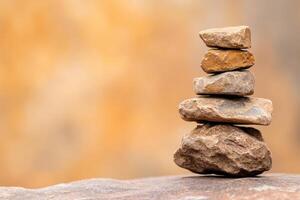 Stacked Stones, Balanced natural stones create a calming zen-like structure on a soft background photo