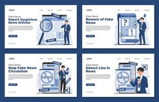 Fake news concept illustration showing hoax. Landing page templates for website and mobile website development. vector